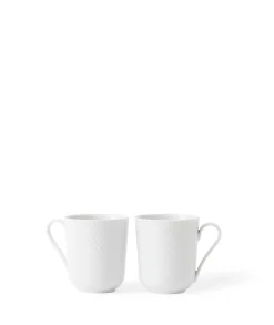 Lyngby Porcelæn Rhombe Krus med hank 33 cl hvid 2 stk.
